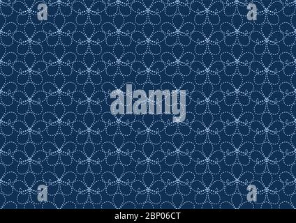 Flower pattern seamless wallpaper vector.Dash lined.Isolated on indigo background. Stock Vector