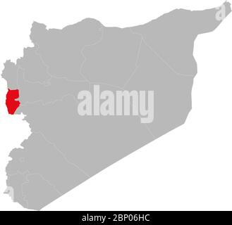 Tartus province highlighted on syria map. Light gray background. Perfect for Business concepts, backgrounds, backdrop, sticker, chart, presentation an Stock Vector