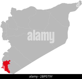 Daraa province highlighted on syria map. Light gray background. Perfect for Business concepts, backgrounds, backdrop, sticker, chart, presentation and Stock Vector
