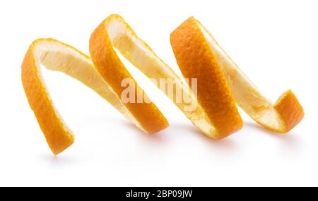 Orange peel or orange twist on white background. Close-up. Stock Photo