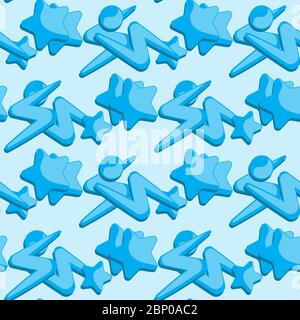 seamless abstract star lightning circle ornament on blue background. Vector image Stock Vector