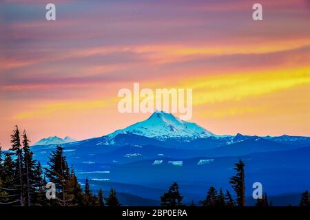 scenic view of mt Jefferson on sunset  in winter,Oregon,usa. Stock Photo