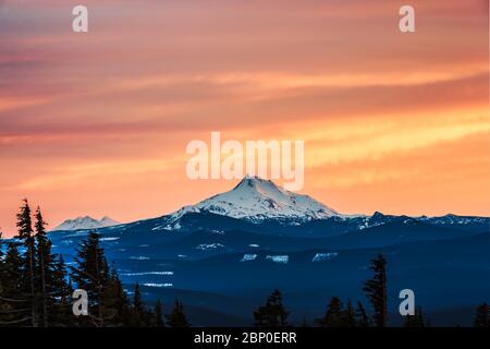 scenic view of mt Jefferson on sunset  in winter,Oregon,usa. Stock Photo