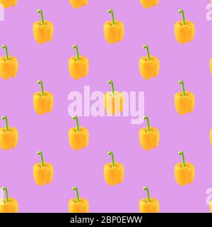 Ugly yellow square bell pepper seamless pattern on purple background. Stock Photo