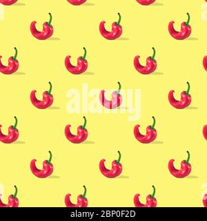 Ugly red pepper seamless pattern on yellow background. Stock Photo