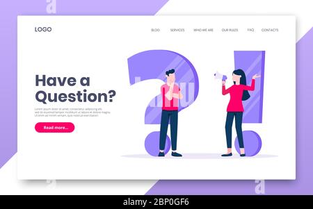 FAQ or Q and A internet landing page concept web template. Stock Vector