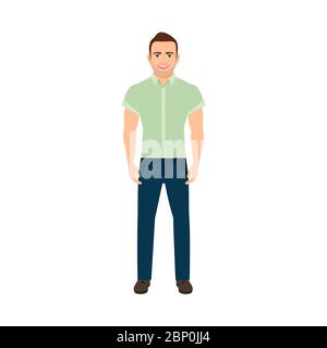 Adult guy in a blue shirt isolated vector illustration on white background Stock Vector