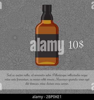 Whiskey alcoholic beverage card template with price and patterned background. Vector illustration Stock Vector