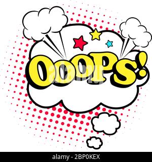 Ooops cartoon patch, pop art style coloful icon with stars and cloud, vector illustration Stock Vector