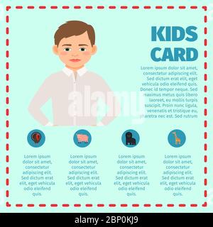 Kids card infographic with sad boy for kindergarden design. Vector illustration Stock Vector