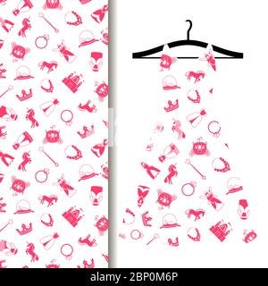 Women dress fabric pattern design on a hanger with princess white pattern. Vector illustration Stock Vector