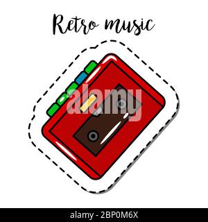 Fashion patch element with quote, Retro music with cassette player vector badge Stock Vector