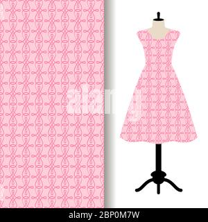 Women dress fabric pattern design on a mannequin with abstract pink pattern. Vector illustration Stock Vector
