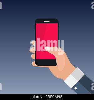 Hand holding  smartphone flat style. Vector illustration Stock Vector