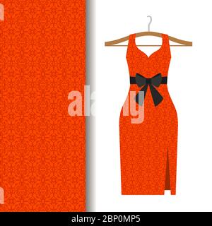 Women dress fabric pattern design on a hanger with red traditional arabic pattern. Vector illustration Stock Vector