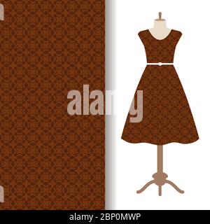 Women dress fabric pattern design with brown traditional arabic pattern. Vector illustration Stock Vector