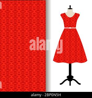 Womens dress fabric pattern design with red traditional arabic pattern, Vector illustration Stock Vector