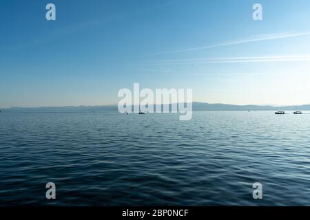 Panoramic view of Lake Ohrid and sunset. UNESCO World Heritage. August 2019 Stock Photo