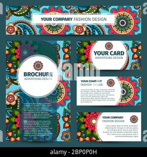Corporate identity design with colorfull floral indian pattern. Vector illustration Stock Vector