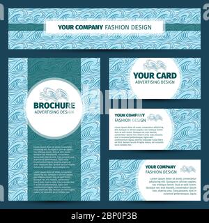 Corporate identity design with ocean waves pattern, vector illustration Stock Vector