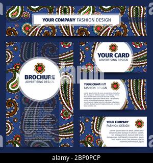 Corporate identity design with traditional asian paisley elements pattern. Vector illustration Stock Vector