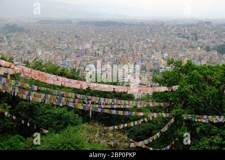 Kathmandu Nepal - Hill View to Kathmandu Valley from Swayambhu temple complex Stock Photo