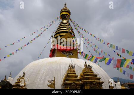 Kathmandu Nepal - Swayambhunath Stupa panoramic view Stock Photo