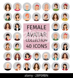 Beautiful female avatar collection icons set. Vector illustration Stock Vector