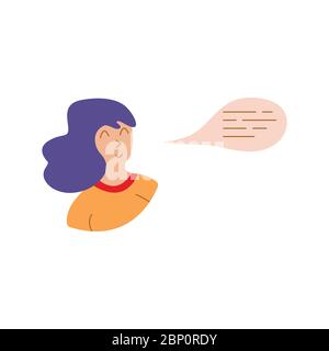 Girl with Speech Bubble. Thoughts in a head, chatting. Speech cloud. Girl speaks. Flat vector illustration Stock Vector