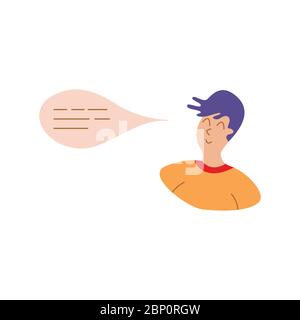 Guy with Speech Bubble. Thoughts in a head, chatting. Speech cloud. Man speaks. Flat vector illustration Stock Vector