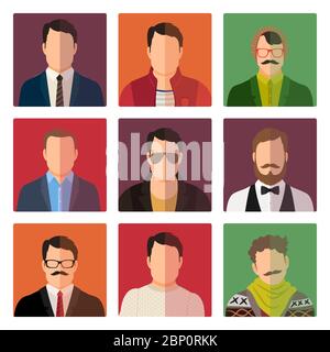 Vector male avatar icons set in casual style Stock Vector