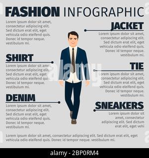 Fashion infographic with happy teacher man. Vector illustration Stock Vector