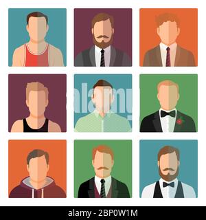 Vector male avatar icons set in sport and official style Stock Vector