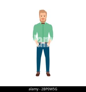 Young hipster in casual clothes isolated vector illustration on white background Stock Vector