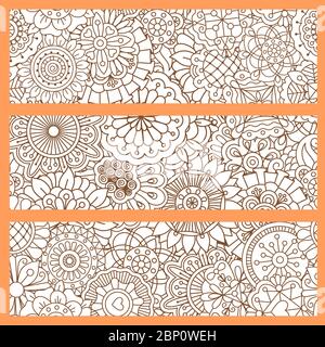Vertical flyers with light orange doodle pattern, vector illustration Stock Vector