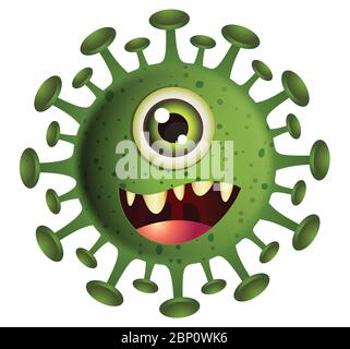 Corona Virus illustration. Green Virus cartoon on white background.Virus vector illustration. Stock Vector