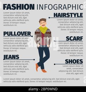 Fashion infographic with young artist man. Vector illustration Stock Vector