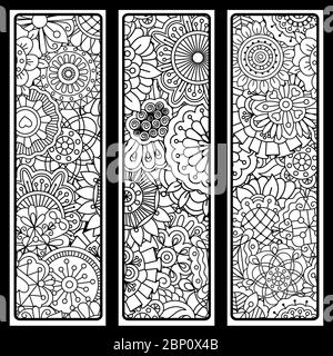 Vertical flyers set with tribal black and white pattern. Vector illustration Stock Vector