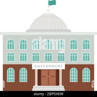 Government building with white dome and flag vector flat icon isolated on white background Stock Vector