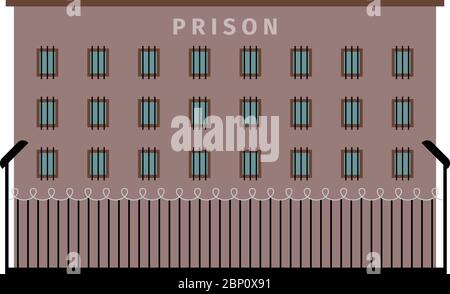 Prison building dark color flat icon on white background. Vector illustration Stock Vector