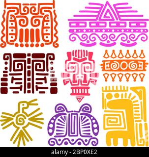 American indians ancient totems vector illustration. Mayan, inca and aztec drawings vector symbols Stock Vector