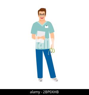 Laboratory assistant medical specialist isolated vector illustration on white background Stock Vector