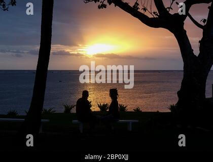 Sunset at Bedarra beach, Korotogo, Coral Coast, Viti Levu, Fiji, South Pacific. Stock Photo