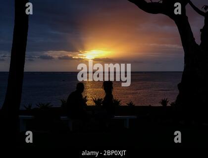 Sunset at Bedarra beach, Korotogo, Coral Coast, Viti Levu, Fiji, South Pacific. Stock Photo