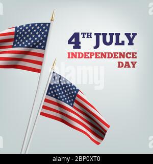 Happy 4th of July USA Independence Day. Waving flag of the america. 3D advertising textile vector flags. Fourth of July background. Vector Stock Vector