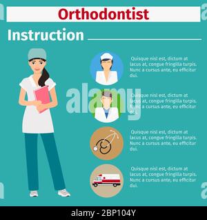Medical equipment instruction manuals with icons for orthodontist. Vector illustration Stock Vector