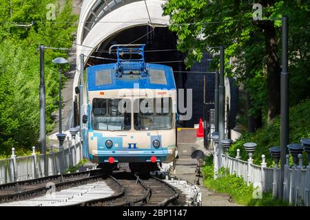 Kyiv, Ukraine - May 01, 2016:Funicular rides to the top on a hill in Kiev, Ukraine Stock Photo