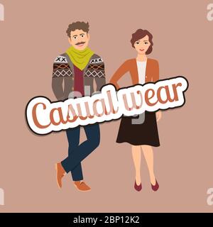 Man and woman standing in full growth in formal clothes. Couple in elegant  and casual clothes. Basic wardrobe. Vector illustration, isolated. 15411182  Vector Art at Vecteezy