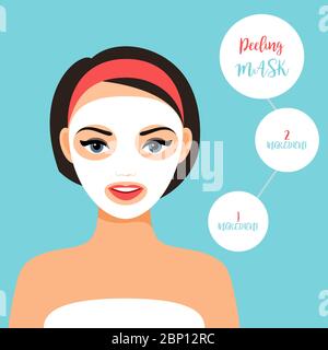 Peeling mask for treating skin. Girl face with mask, vector illustration Stock Vector