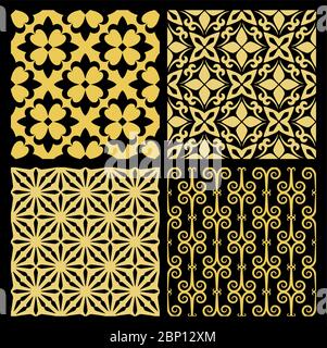 Golden spanish traditional kitchen tiles, with black background. Vector illustration Stock Vector